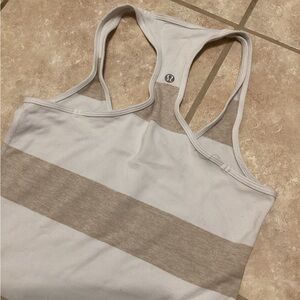 Lululemon White and Tan Striped Tank Top
